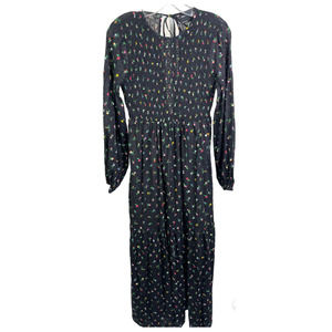 ASOS DESIGN Womens Boho Maxi Dress Long Sleeve Cotton Black Floral Crewneck 4